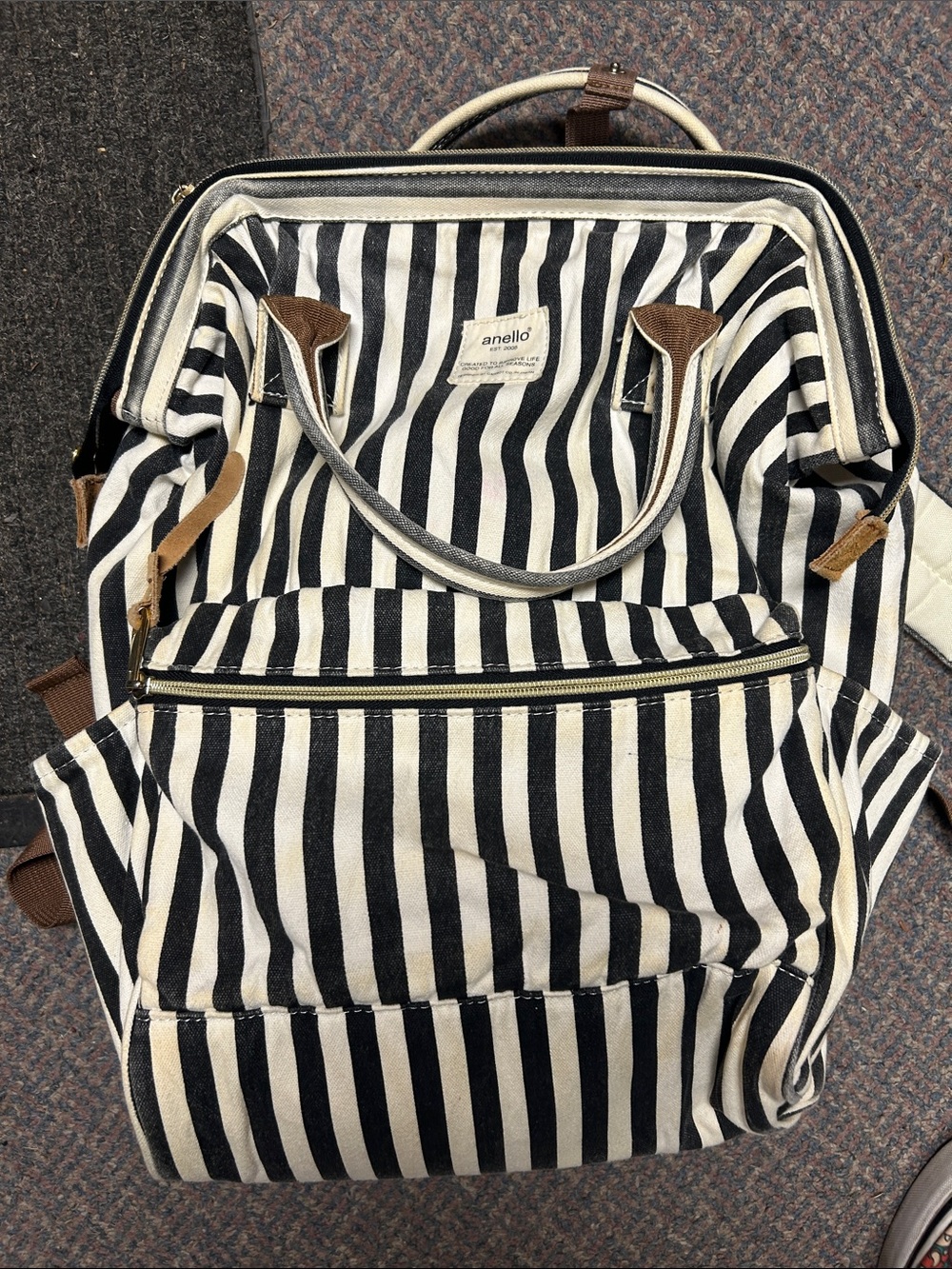 Black & White Striped Canvas Backpack by anello (Japan)